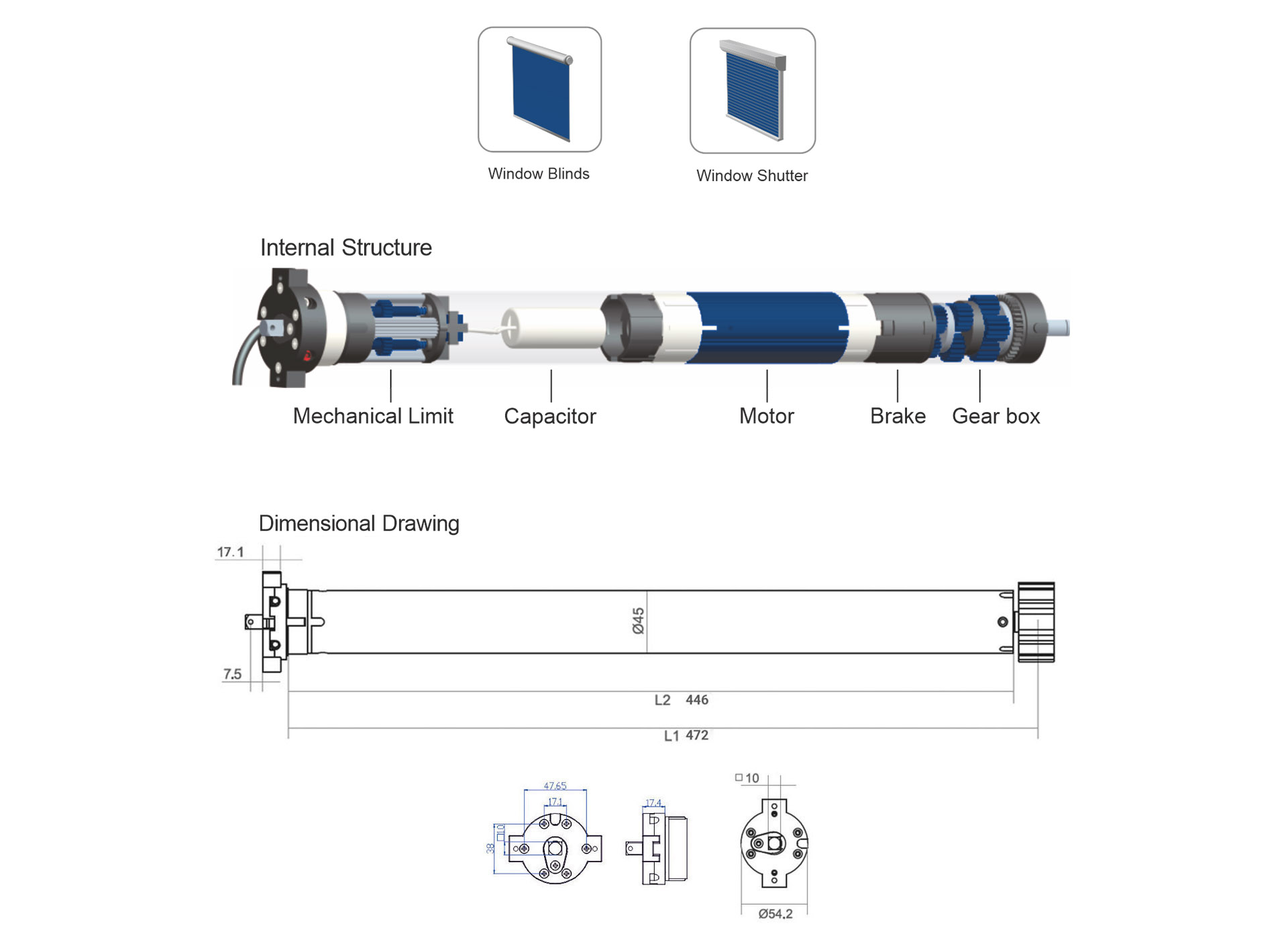 45S tubular motor technical drawing